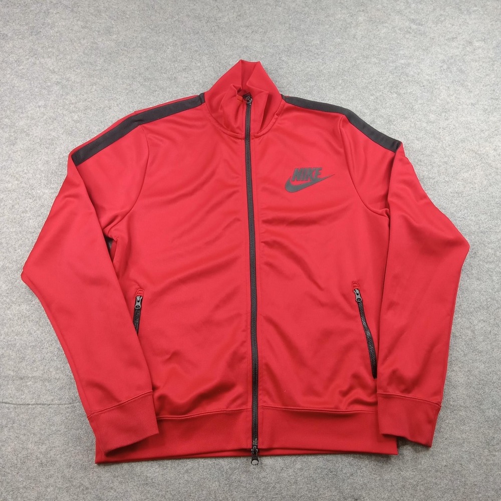 Nike Jacket‎ Mens Medium Red Track Full Zip Knit Athletic Pockets 624606-648